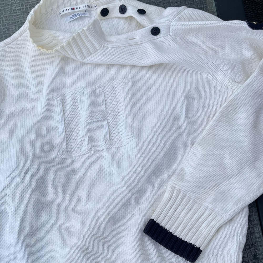 Tommy Hilfiger White Crewneck Sweater with Button Detail